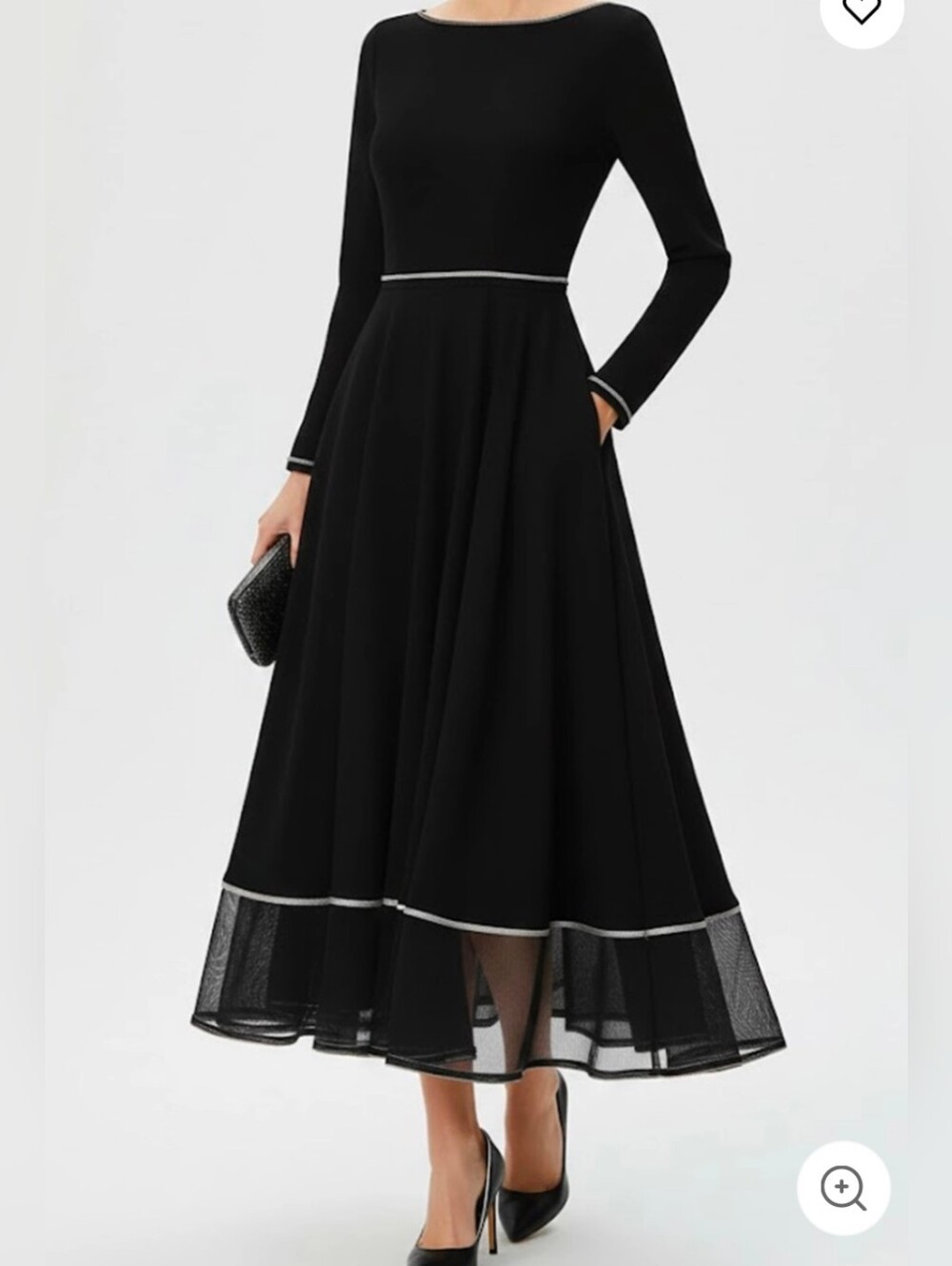 Mooyius Long Sleeve Contrast Trim Midi Dress With Flared Skirt Size Large NWT
